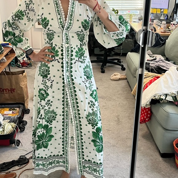 Magaschoni Green Forest Floral Linen Dress size Small - Picture 5 of 16